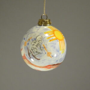 Christmas Bulb with Skiing Skeleton, New Mexico Zia Symbol and Snowflake