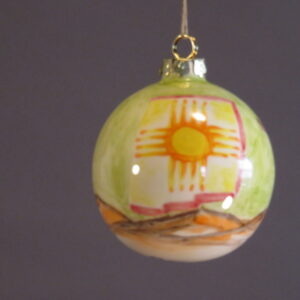 Christmas Bulb with a Zia Symbol, Red and Green Chilies and a Roadrunner